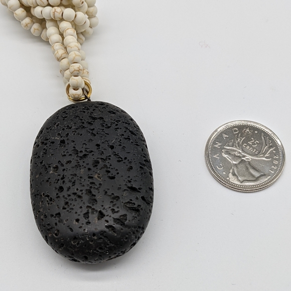 Huge Lava Rock and White Howlite Bead Necklace - Picture 2 of 5